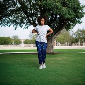 Old Navy Go-Dry Sport Capri Leggings Blue Purple Compression Size M 19.5" VG